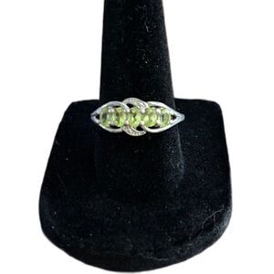 Sterling Silver Peridot Ring Size 8, 925 Five Stone Green Gemstone Band August